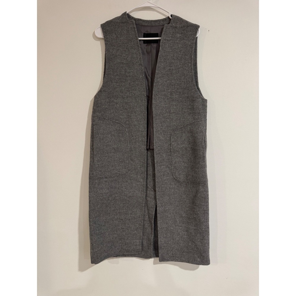 CC Collect Longline Wool‎ Blend Vest Women Size 55 Grey Open Front Pockets
